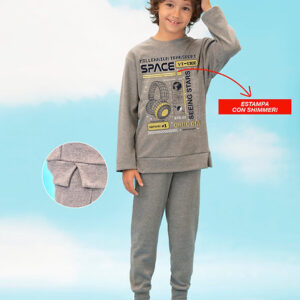 Pijama Varón de Interlock Monocolor Estampa "Tecno Espacio" TALLE 12
